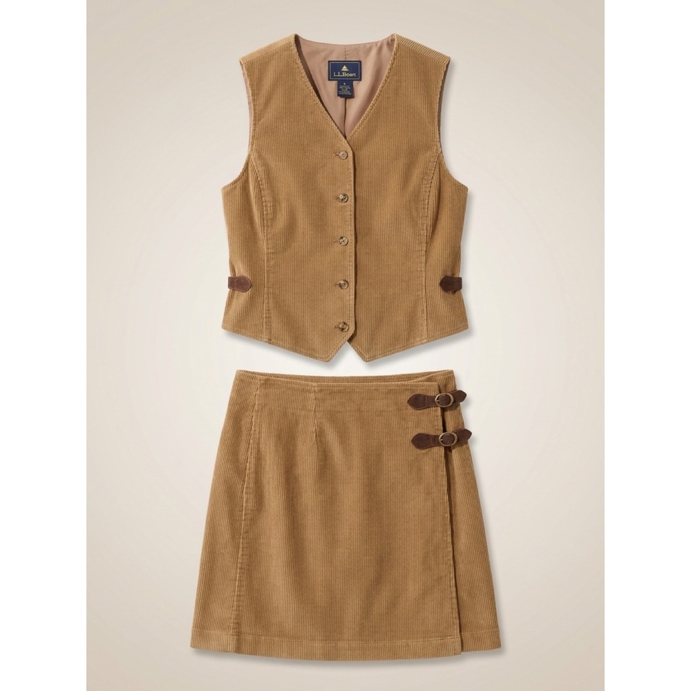 Lizsport Vintage Corduroy Vest Skirt Set Tan Preppy Academia Retro 90s Western 8